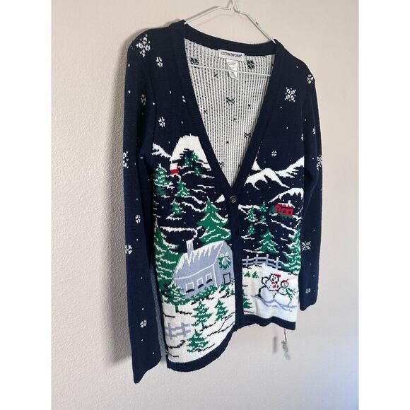 Vintage Christmas Womens Winter Snowman Light-up Sweater Size S Navy Blue - Picture 4 of 4